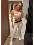 Conjunto Fitness Elastico Branco E Preta