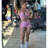 Conjunto Fitness Short Rosa Xadrez